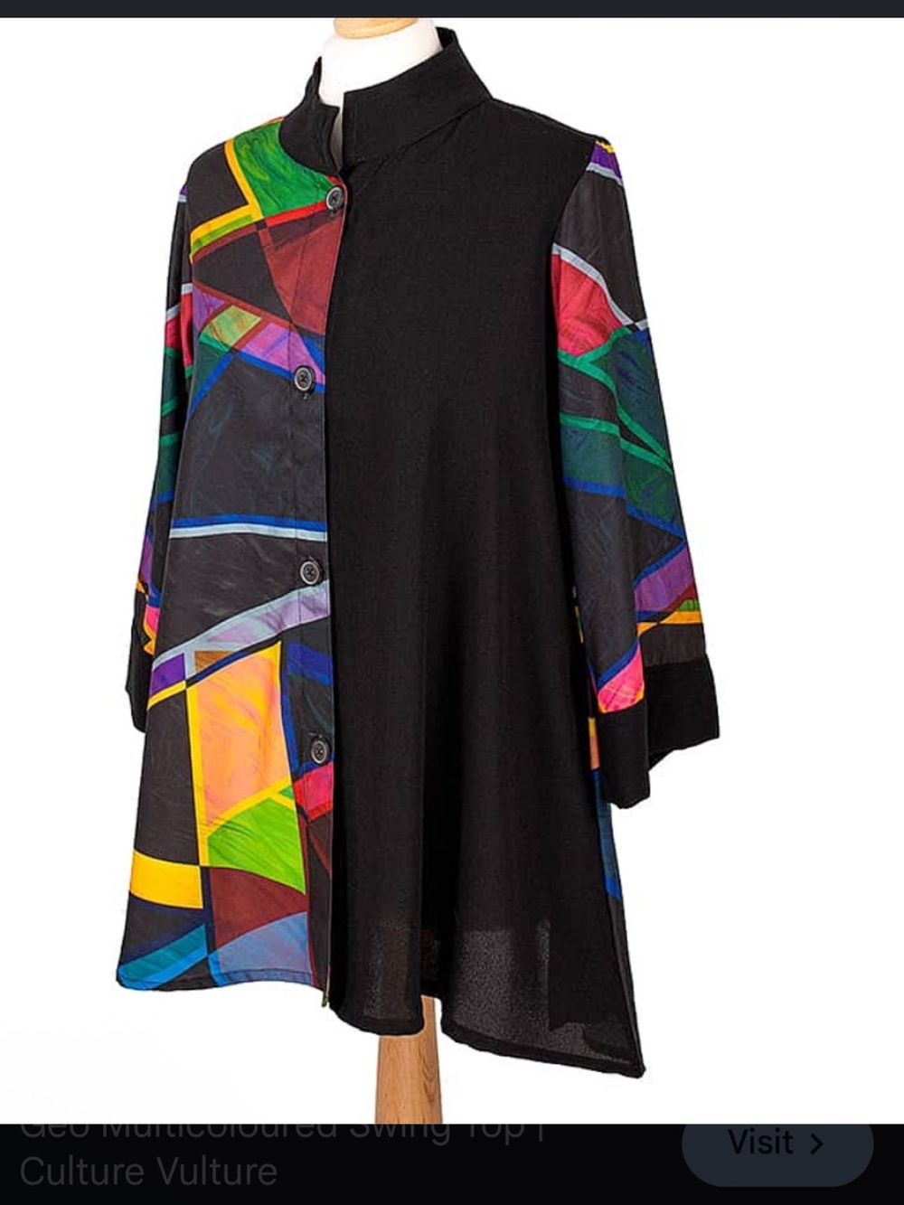 berek Black Tunic with Vibrant Multicolor Geometric Panels